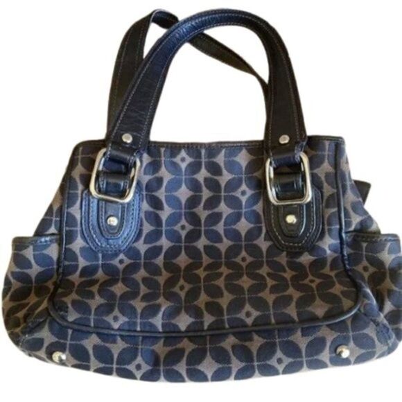 Fossil Black & Brown Multi Canvas Zip Satchel Handbag Hobo Purse Carryall Tote - Picture 2 of 12